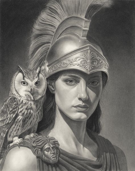 Athena, Greek Goddess, graphite & charcoal by Lee Baker