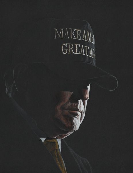 Donald Trump, Black MAGA, colored pencil on black paper by Lee Baker