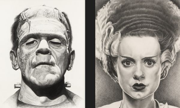 Frankenstein's Monster & Bride of Frankenstein, graphite pencil set by Lee Baker