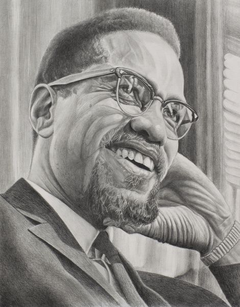 Malcolm X, pencil drawing by Lee Baker