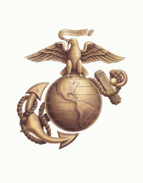 Marine Corps Eagle, Globe & Anchor, colored pencil by Lee Baker