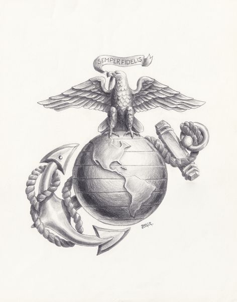 Marine Corps Eagle, Globe & Anchor, graphite pencil by Lee Baker