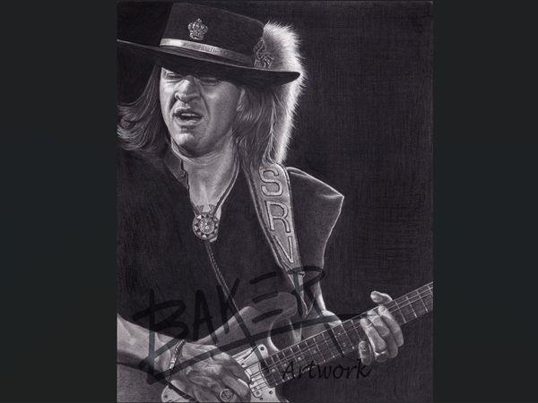 Stevie Ray Vaughan, pencil drawing by Lee Baker