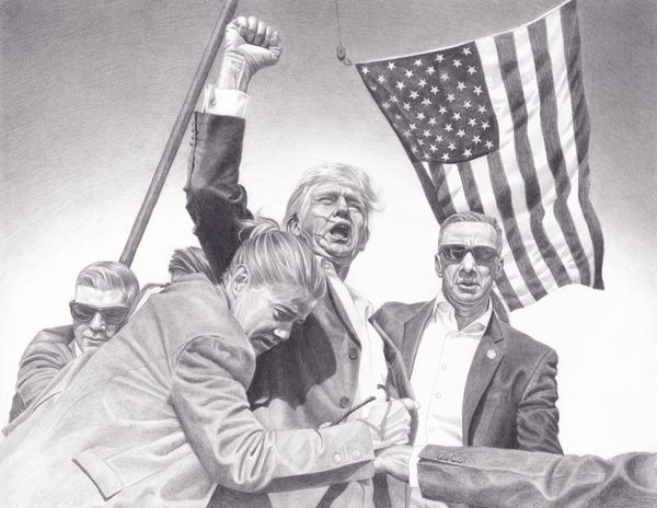 Donald J. Trump, Fight, graphite pencil by Lee Baker