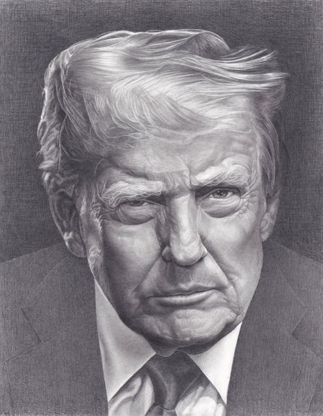 Donald J. Trump, Official Portrait, graphite & charcoal by Lee Baker